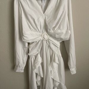 Elegant White Ruffle Dress with side cut out